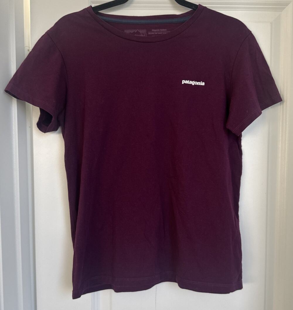Patagonia Shirt Women’s Burgundy Logo Save Our Home Planet Tee Short Sleeve M